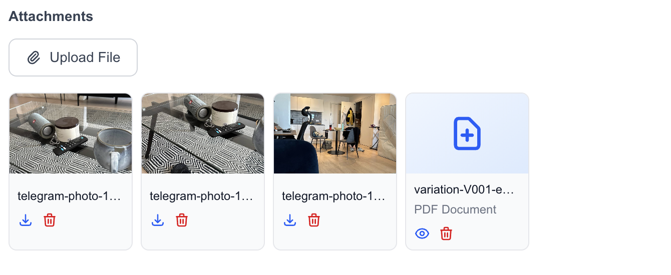 Mintstone site photos and variation capture view showing geotagged photos linked to work items and logged variations